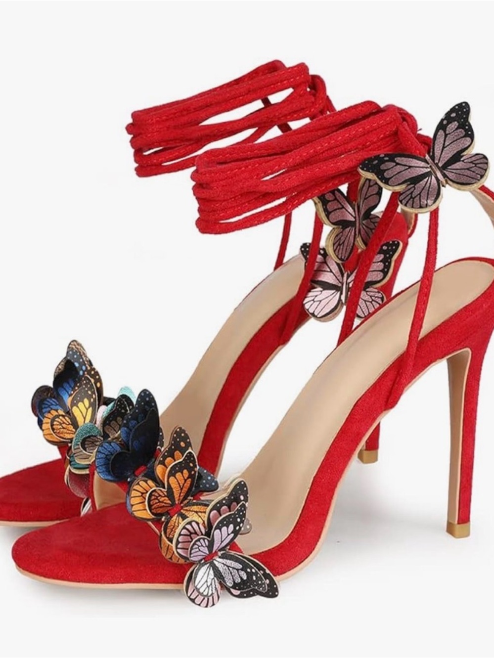 Red Butterfly Embellished Women's Stiletto Sandals